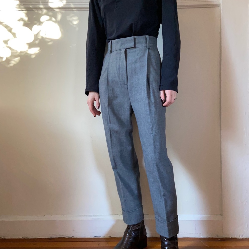 Wool Grey High Waisted Tapered Pants